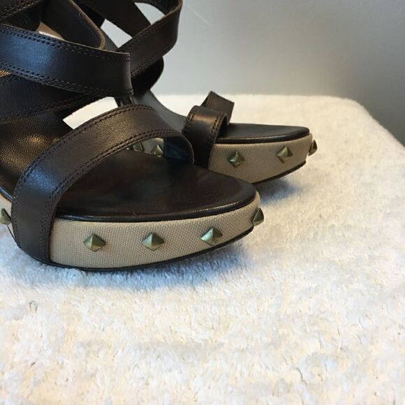 Sergio Rossi Womens Block Heel Platform Strappy Sandals Brown Leather Size 38.5 - Picture 2 of 7